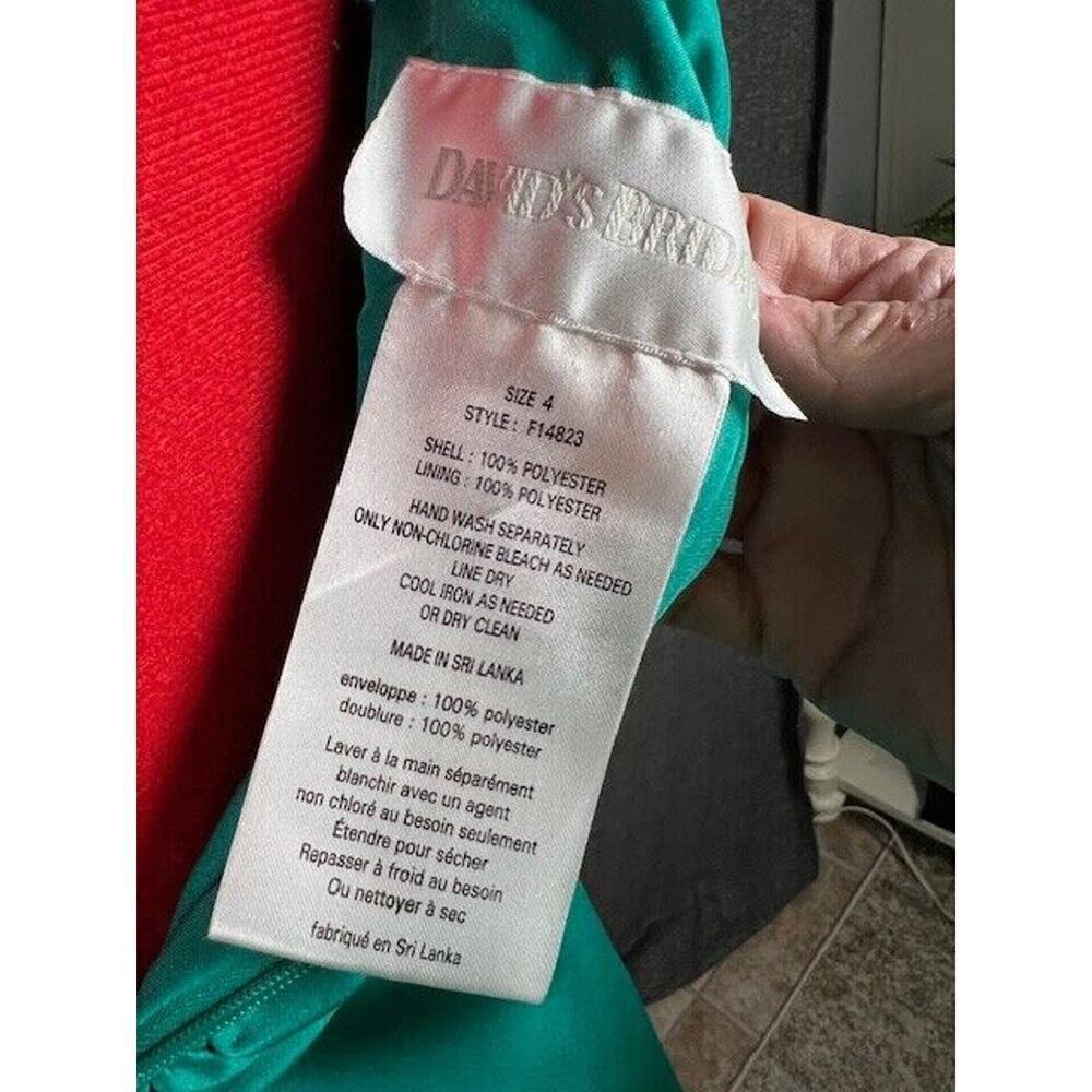 Davids Bridal Satin TEAL Ruched Bridesmaid Cocktail Holiday Party Dress Size 4 - Picture 7 of 10